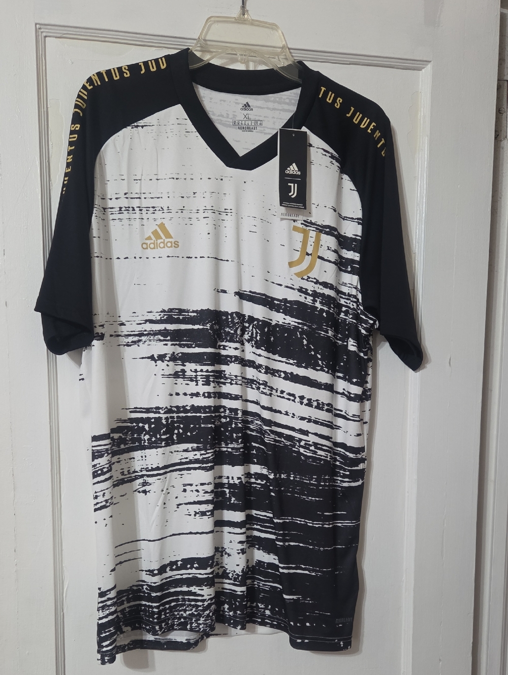 adidas White & Black Juventus Graphic Men’s Jersey with Gold Accents